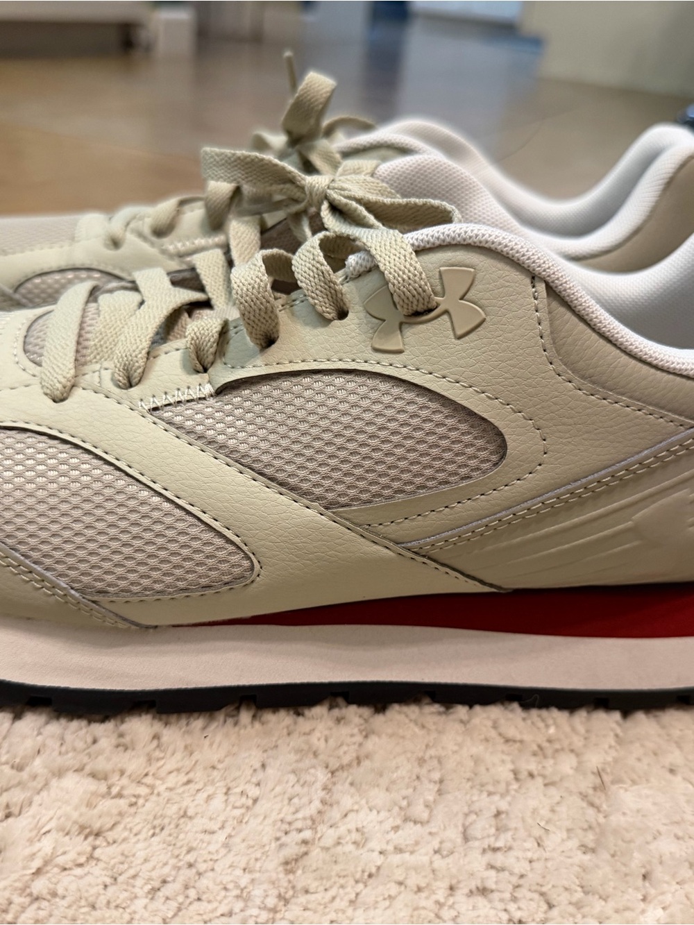 Under Armour Beige Mesh & Leather Trainers with Red Midsole Accent